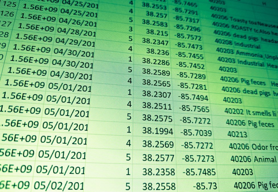 photo of data set used by Smell MyCity