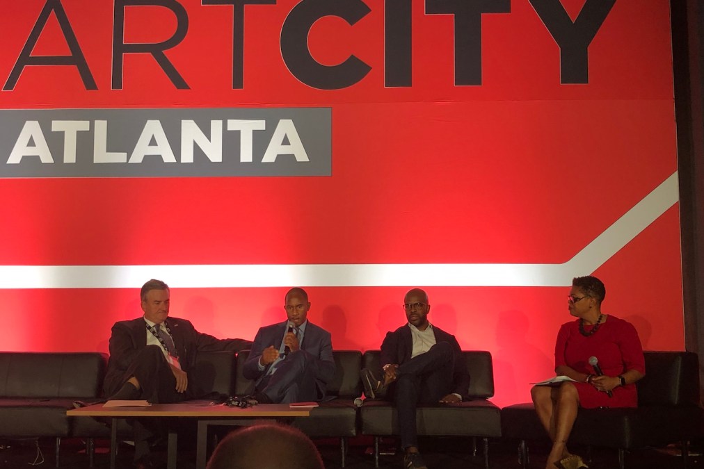 Atlanta Police Foundation CEO Dave Wilkinson, ShotSpotter Senior Director Milton Howard, and Atlanta CIO Gary Brantley speak at the Smart Cities Expo Atlanta.