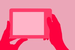 pink hands holding tablet