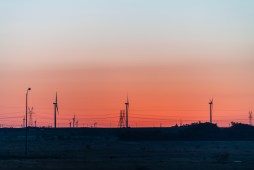 radio towers and sunset