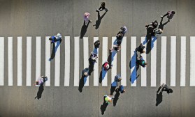 aerial view of pedestrians