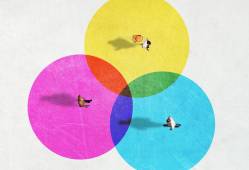 people in colorful circles